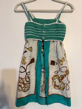 Altea Green and Cream Crochet-Trim Top